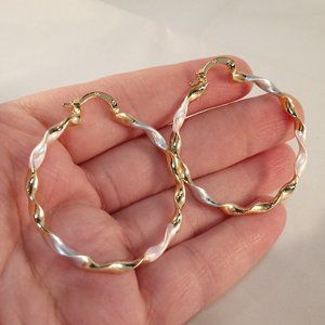 18K Yellow Gold Filled Twist Swirl Painted Hoop Earrings 40mm 1.57" Women's Gift